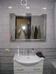 Sink and mirror in bathroom