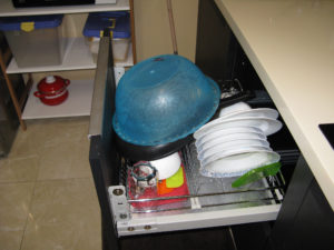 Dishwasher - actually it is a dish drainer in a drawer - quite convenient and you can leave the dishes there or move to shelves - neatens up the counter.