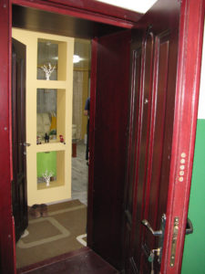 Looking in our new apartment from the outside hall.