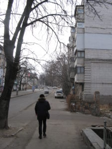 Here is a view going up our hill. This is near the bottom and you cannot even see the top yet. If you could see closer you could see a traffic light - that is mostly the top of the hill. It is less of a hill from then on for the last block before we turn the corner to go to our office.