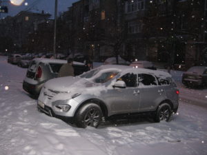 President Sullivan was in the office today working and told us he was closing the office at four.  He also offered to drive us home and we happily accepted.  As we went out he was clearing his car without gloves on.  You can see some build up.  Not as much as Utah and Idaho have seen but more than we have seen.