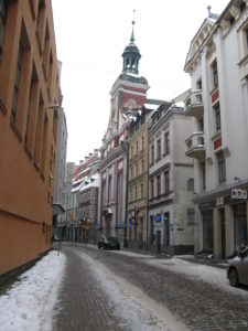 Here is another street with a steeple in the back ground to yet another church.
