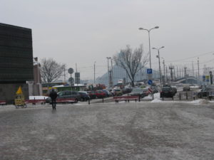 Going toward the river is one of the many bridges that cross the river.