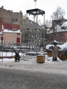 We came upon this cute little park and eating area on one of the little streets.  Very strange sculptures as well as a large wind chime.  Not historic I am sure.