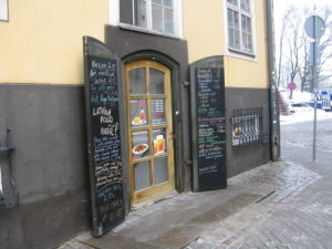 All around Riga, in old town and in the newer parts of the town, there are little restaurants that have doors kind of like shutters that close over the door when they are closed and when open have the menus posted on what seems like chalk boards.  There are lots of little places like this.