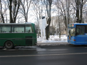 Statue of a monkey astronaut.