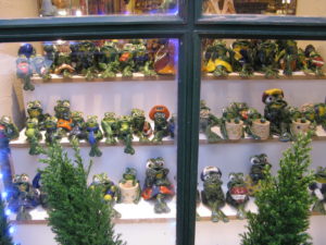 Back in old town Riga we passed several shops. This one had a great display of frogs. Some windows were still decorated for the holidays.