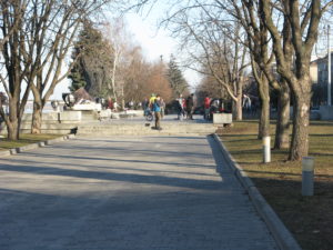 One thing is true - boys and skateboards and bicycles are always inventing new ways to ride and this part had lots of opportunities to be creative and lots of boys trying them out.