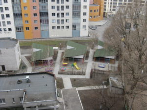 This is the private kindergarten that is next door to our building from the ninth floor. It seems like a very nice place to go to school.