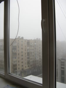 Here is the window closed. It is a very foggy day.