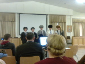 Our Missionaries love their Russian hats. The one in the police hat is Ukrainian and loves to be different. The one on the left side is from Belarius. The others, including the one you can't see well who is playing a guitar, are all American.