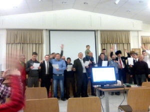 Towards the end they really got into singing. The man in the back with his arm up is the other counselor.