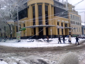 Our office from across the street. You can see the power lines down. We didn't know if we would have power. We did and were grateful as it is warmer at work than at home.
