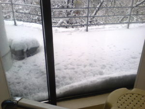 See the build up of snow outside our office window on the balcony.