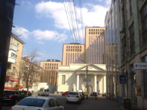 This is a part of the large Jewish synagog and museum that we pass going to Church every week. The three level towers are also a part of it. It is a huge complex that has entrances on this side of the block and on the other side as well.. There are other buildings that are older that are part of it as well.