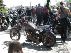 Here is what all the commotion is about - the new motorcycle statue. It is hard to see in the picture but it is made of metal and seems to perhaps have some actual parts on it from a motorcycle but not sure about that.