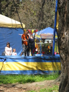 Being belted in the bungee jump