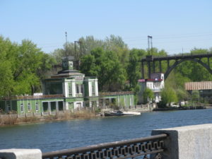 Looking across the river on the south side of the bridge over to the island