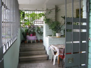 This is right inside the gate at the top of the stairs going into our building. You have to punch in a code to get the gate to open.
