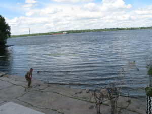 All along the walkway there are people with fishing poles in the water. We saw one man pull out a fish. I suspect they must eat the fish but I don't know. I certainly would not eat anything that was caught in the Dnepr River. It may look inviting from a distance but up close it is as bad as the Hudson River - maybe even worse considering what is up river.