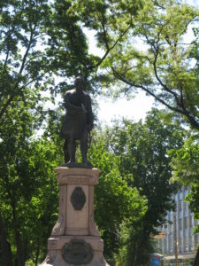 Here is a close up of the statue. Probably some great general or leader.