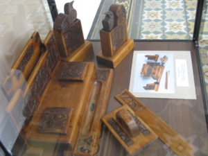 A wooden desk set restored.