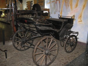 This carriage was converted to a primitive tank - the gun is attached and it has a star and is labeled for the war.