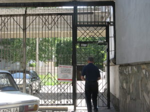 When we leave our apartment complex we use this gate. Elder Morgenegg is using the "magnet" to open the door (I say magnet because it looks like a roundish magnet - it is actually some kind of sensor)