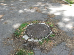 Even in the middle of the gardens in the middle of the path is a manhole cover. Who knows what is under this. They are everywhere here.