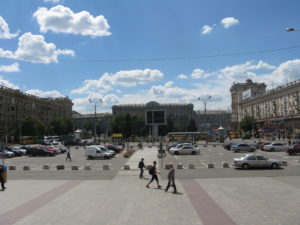 A view of Voksalna Square from the steps of the Voksal.