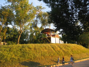 As we were coming in we saw they were sending supplies across on the overhead zip line.