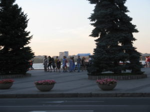 As we passed the walkway on the other side going home we heard what could easily have been square dance music. I am sure it was Ukrainian dance music and it looked almost like a Virginia reel type of dance they were doing.